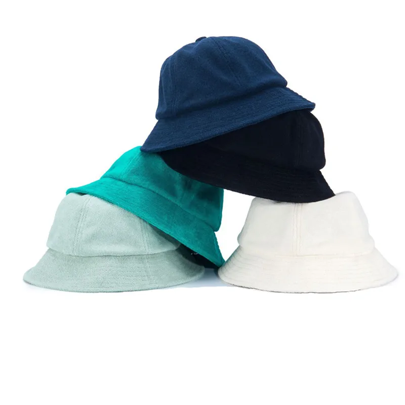 wholesale high quality unisex 100% Polyester bucket hats terry towel cloth blank plain bucket hat