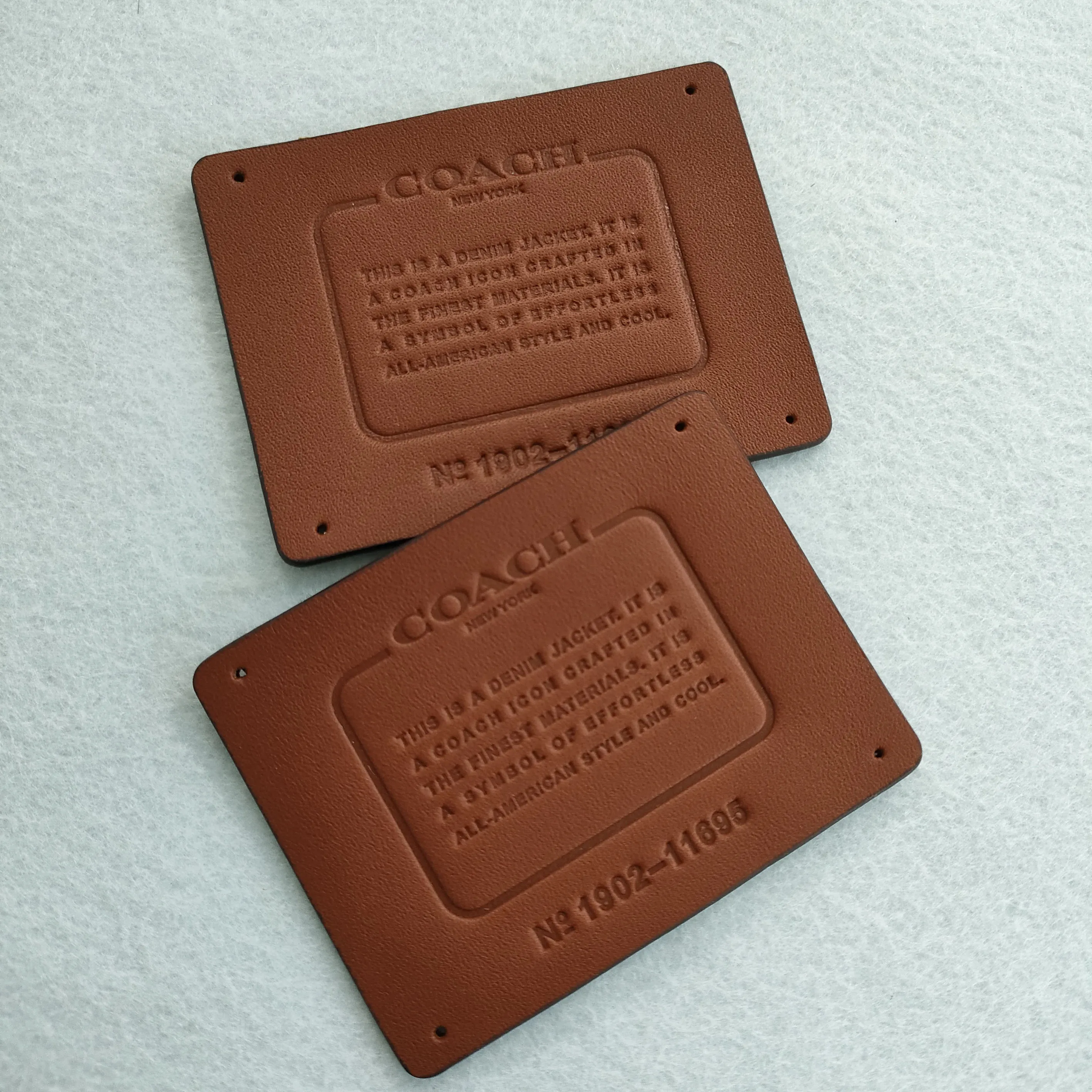 Wholesale real manufacturer free sample leather embossed LOGO denim leather label patch