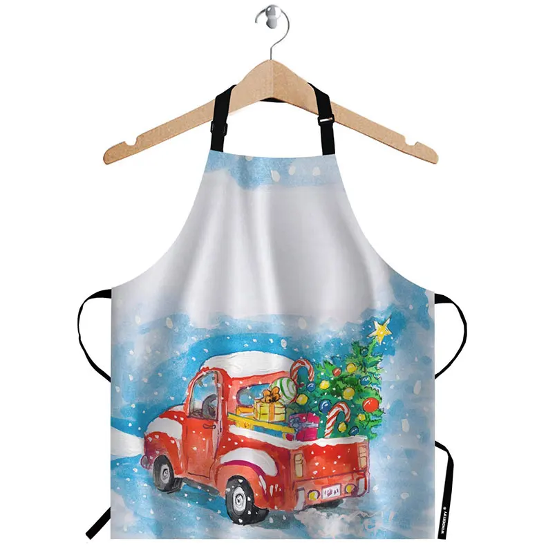 Wholesale Men and Women Merry Christmas Cartoon Car Custom Kitchen Christmas Aprons with Adjustable Neck