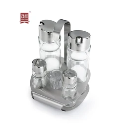 YF 6PCS Condiment Set Salt & Pepper Shaker Glass Oil & Vinegar Bottle
