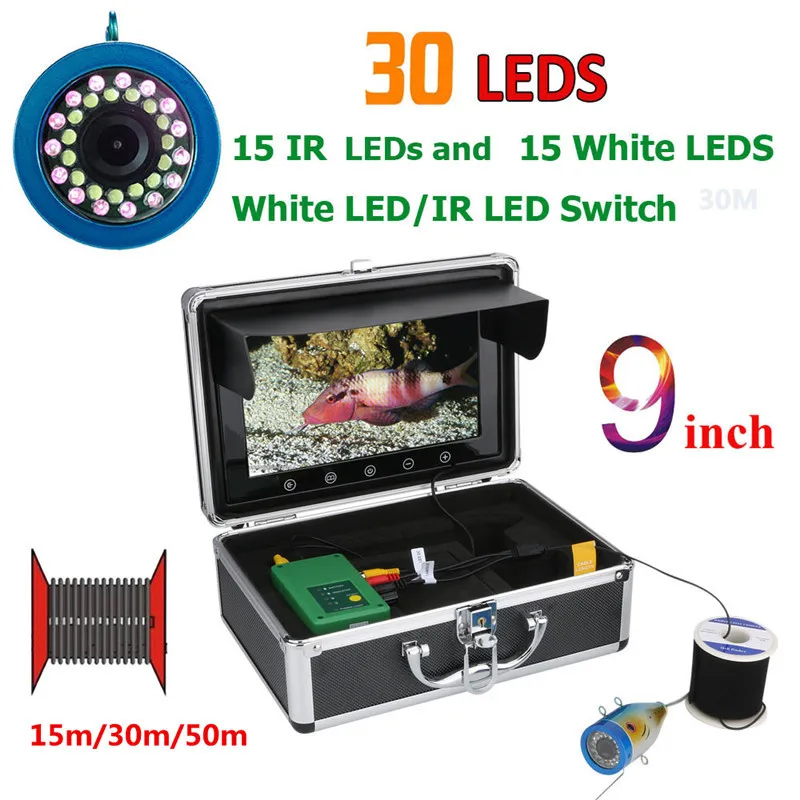 
9 Inch 15M 1000TVL Fish Finder Underwater Fishing Camera 15pcs White LEDs fish aquarium 