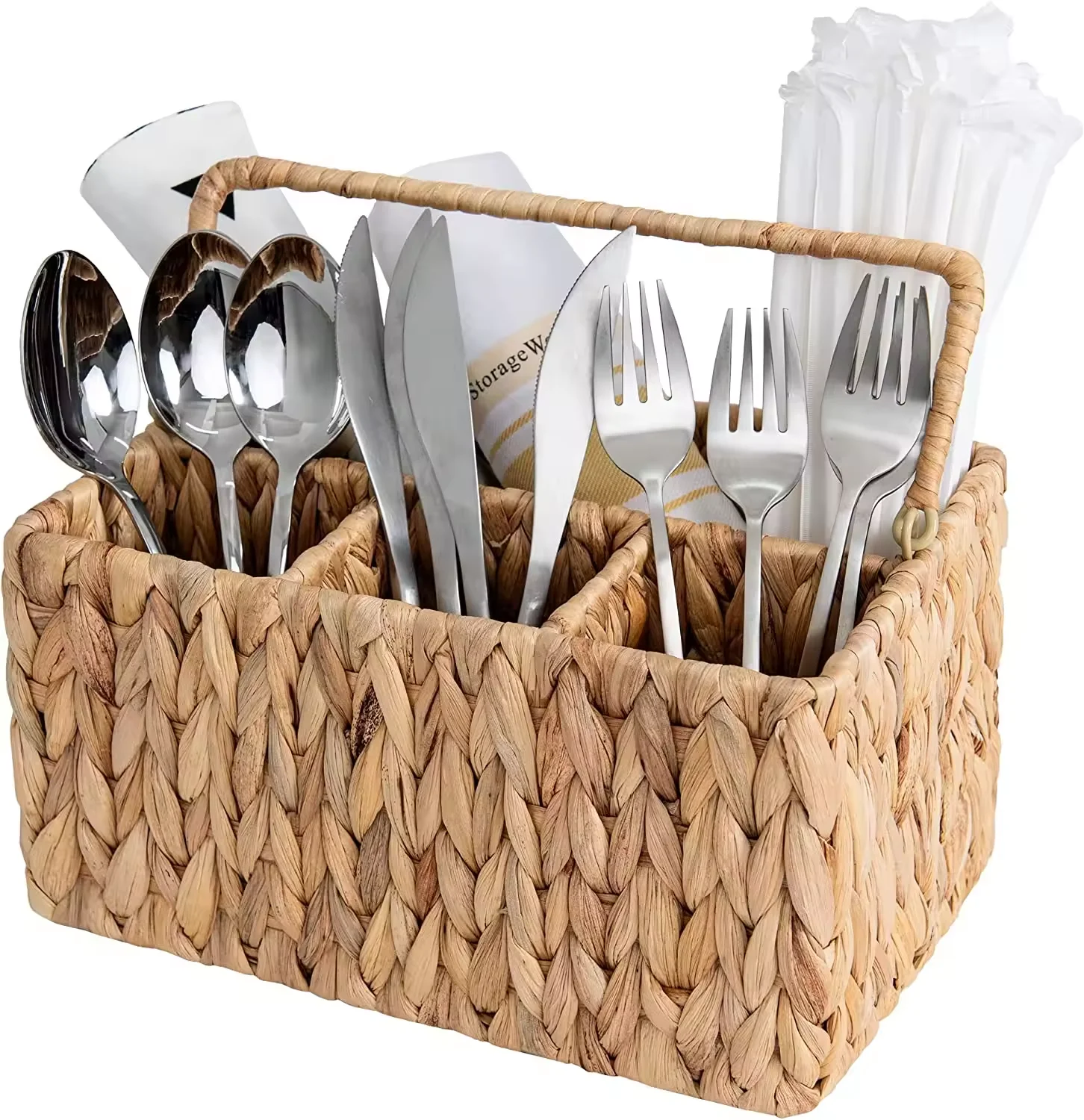 Exquisite natural wicker picnic basket with handle basket/Hotel Restaurant Kitchen cutlery storage knife and fork woven basket