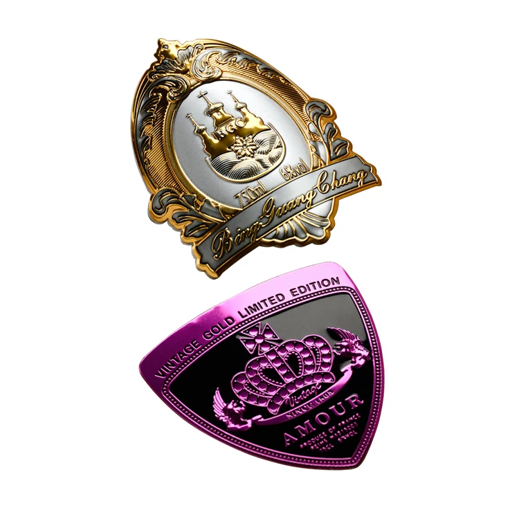 custom printing embossed metal sticker label aluminium logo high quality metal wine logo tags