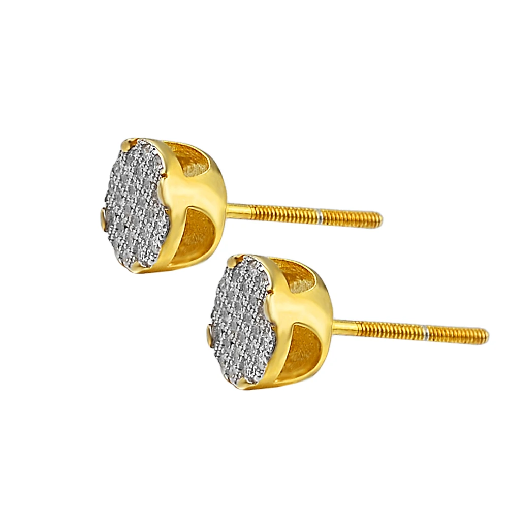 clear cz diamond 925 sterling silver small round stud gold plated coin earring for men