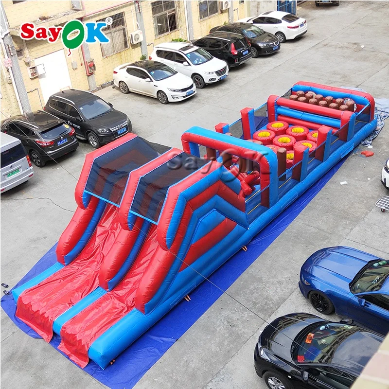 Commercial inflatable obstacle course with bouncer slide