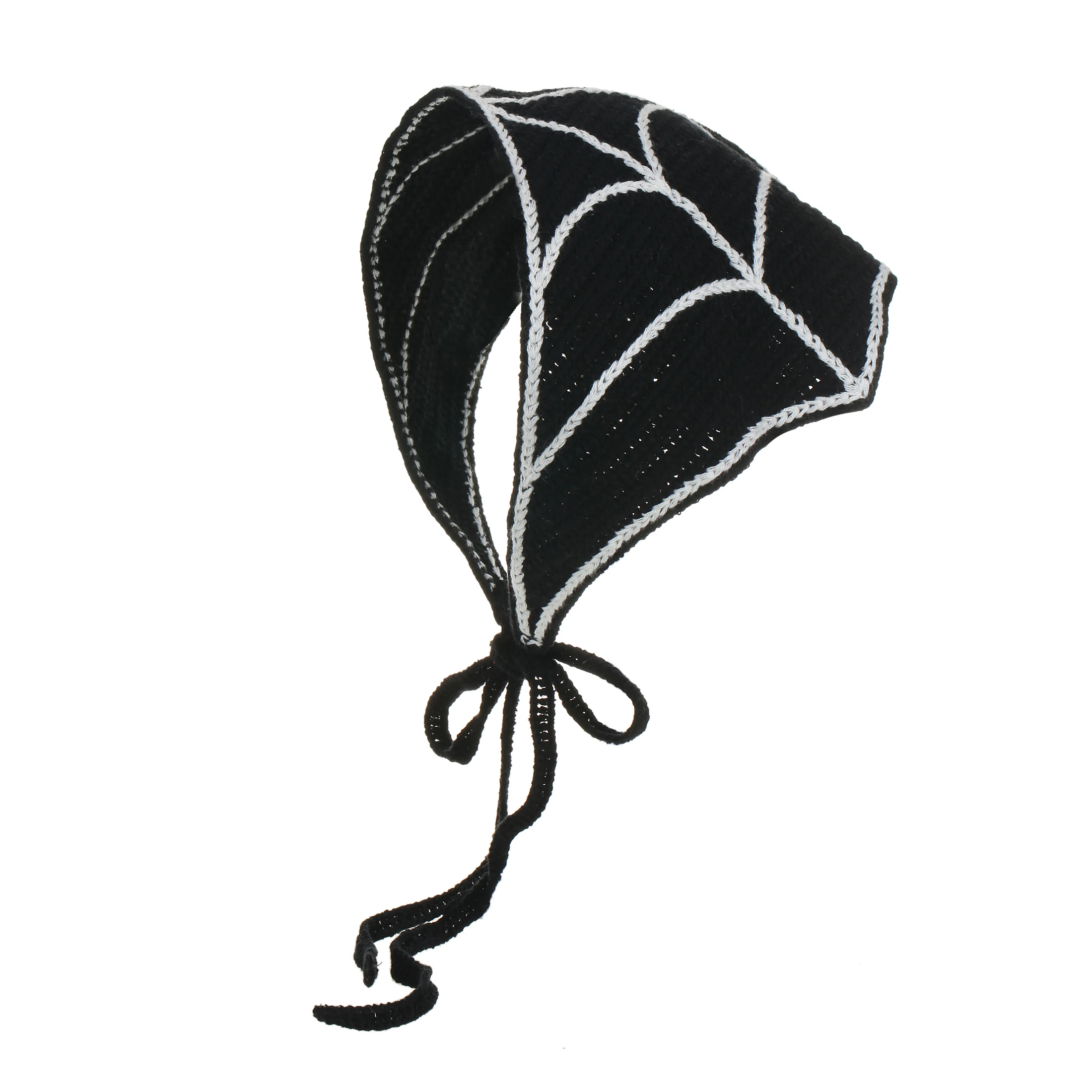 Cute Girl Black Spiderweb Skulls Embroidery Crochet Ethnic Bohemian Style Halloween Holiday Square Hair Accessories for Adults