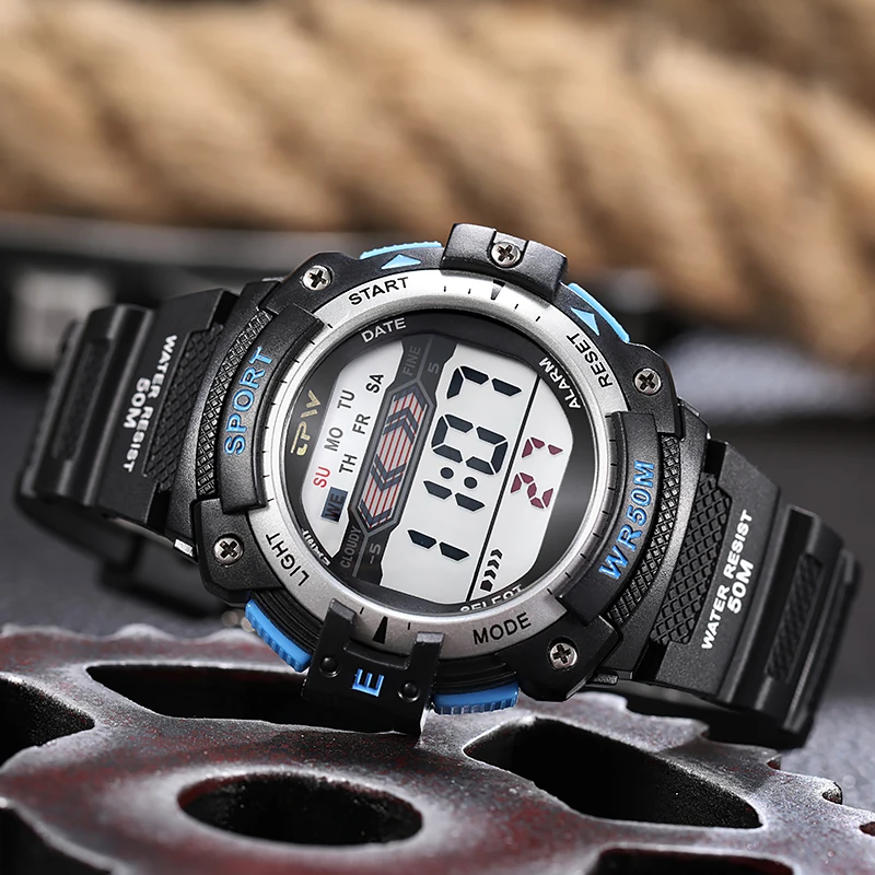 Digital Movement Sports LCD Wrist Watch 3ATM Water Proof Digital Wristwatch