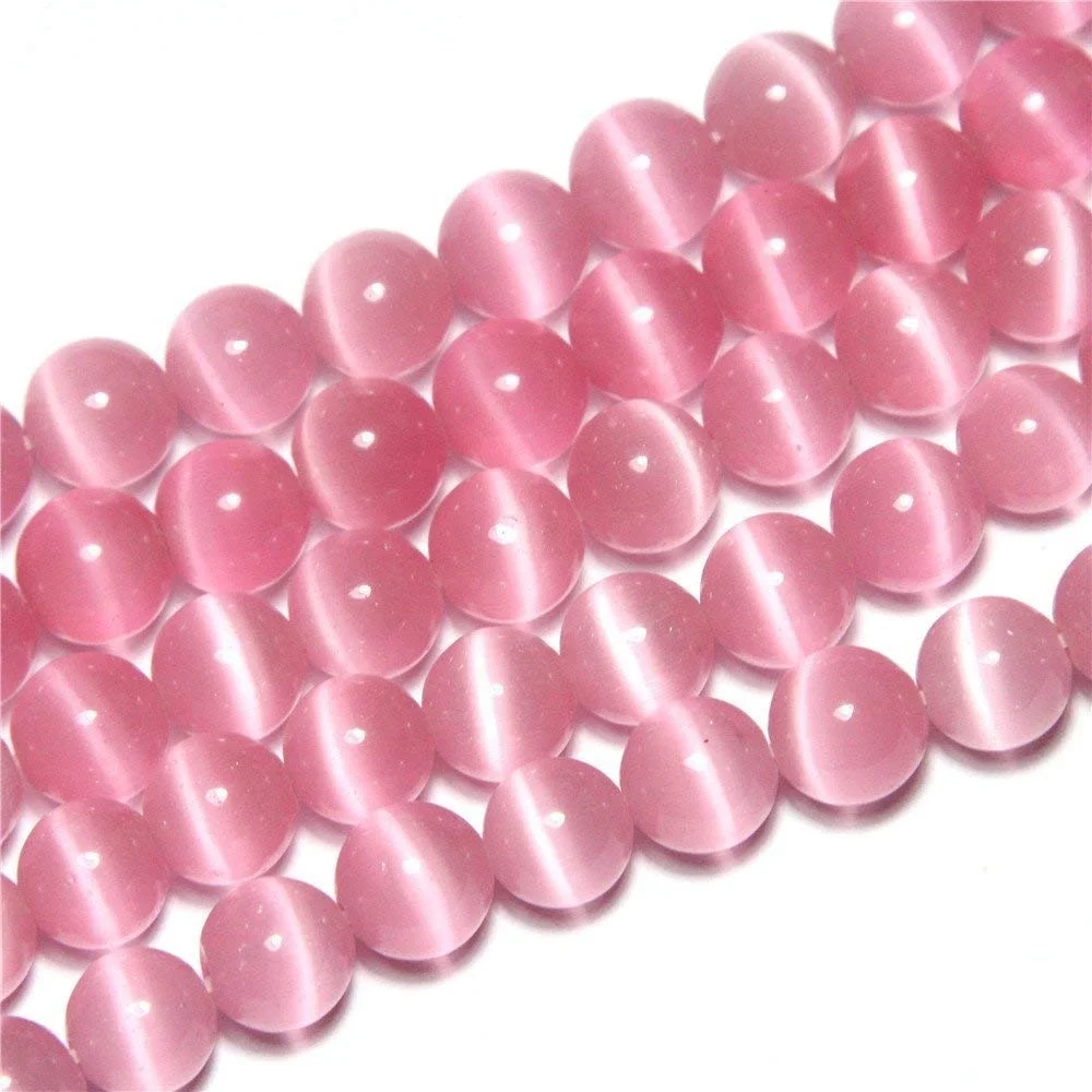 8mm Round Pink Glass Cat Eye Beads