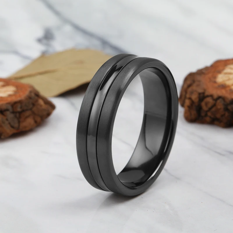 7mm stainless steel wedding band concave center polished black zirconium ring wedding titanium customized rings for men