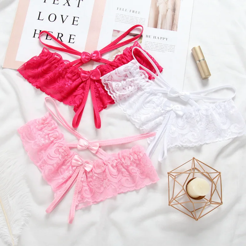 
Girls Thong Underwear Fashion Show Pink Nude Butterfly Crotchless Thong Panties 