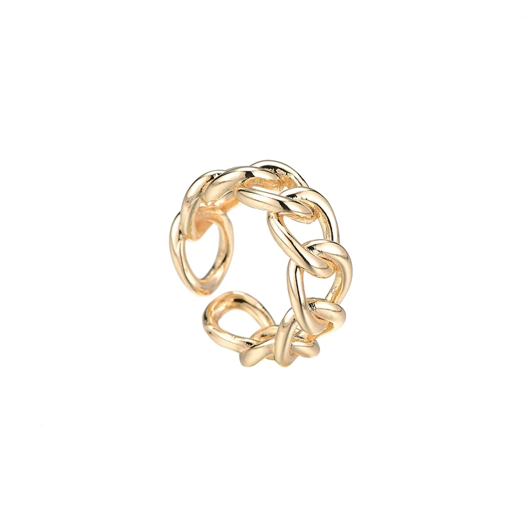 
Unique Design Women Statement Jewelry 14K Gold Plated Link Chain Open Finger Ring Women 
