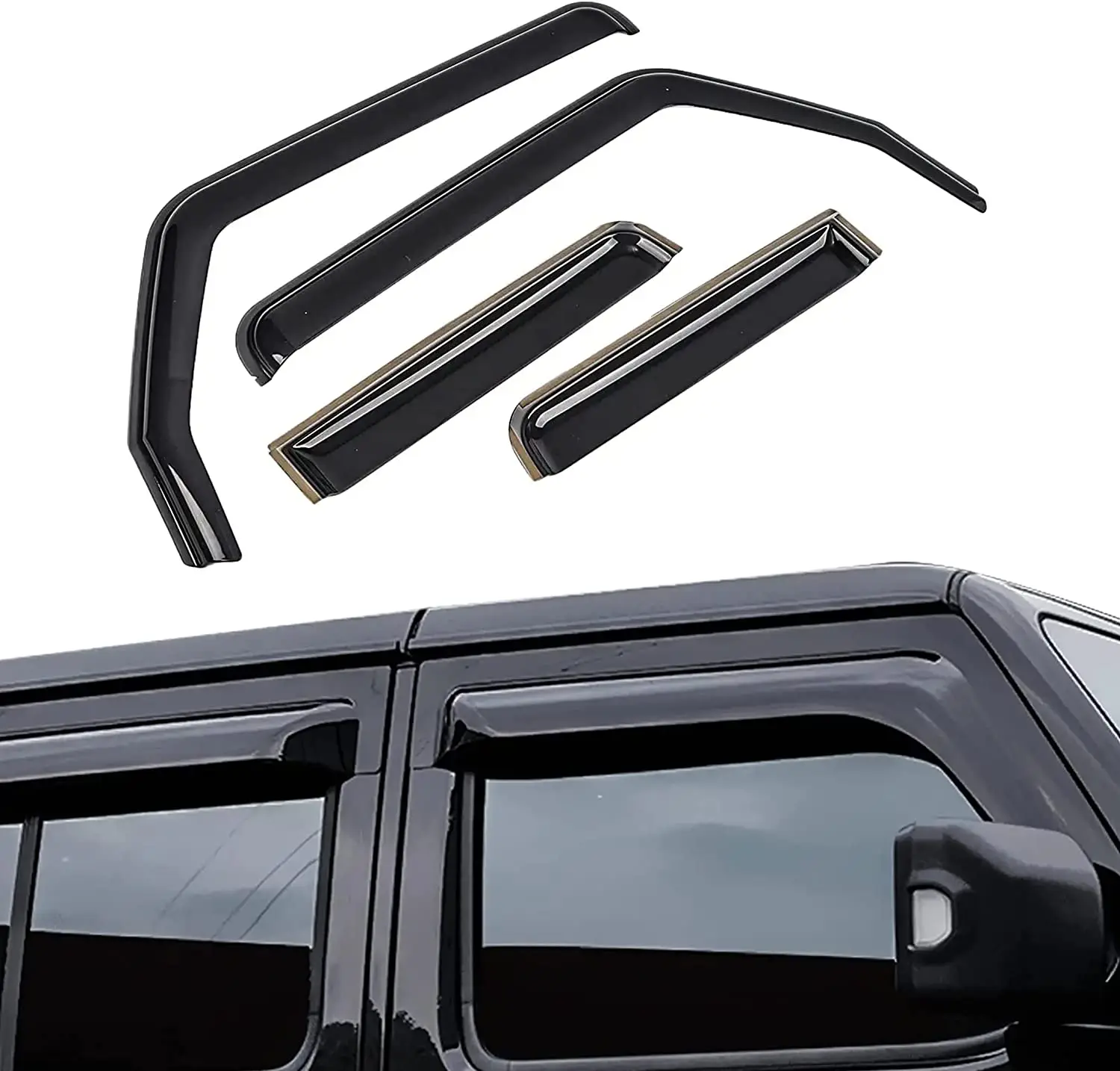 4Pcs In-Channel Sun Visor Side Window Deflectors for 4 Door Jeep Wrangler JL 2018+