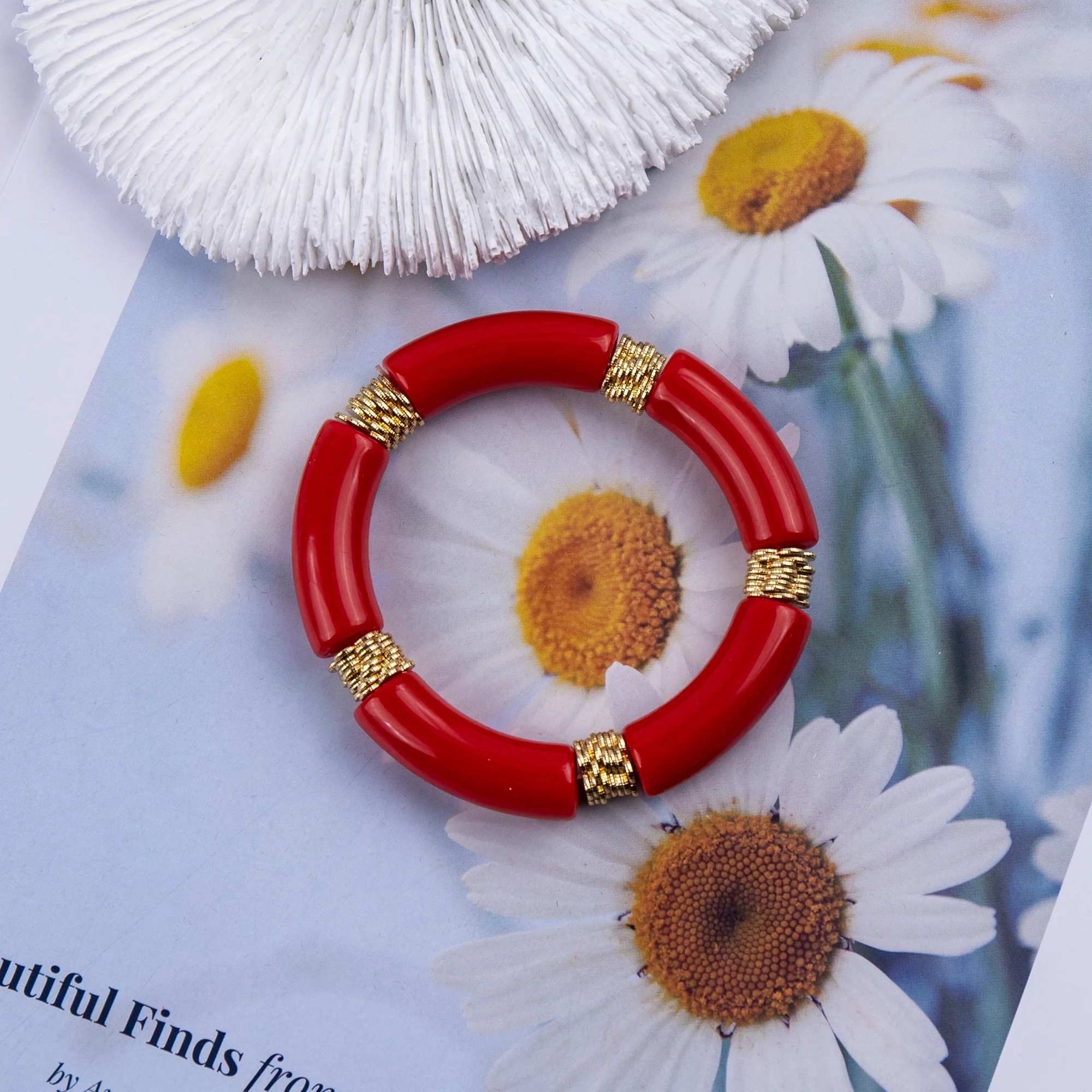 Wholesale High Quality 12mm Acrylic Tube Beads With 14K Real Gold Plated Discs Bracelets Bangles In Stock