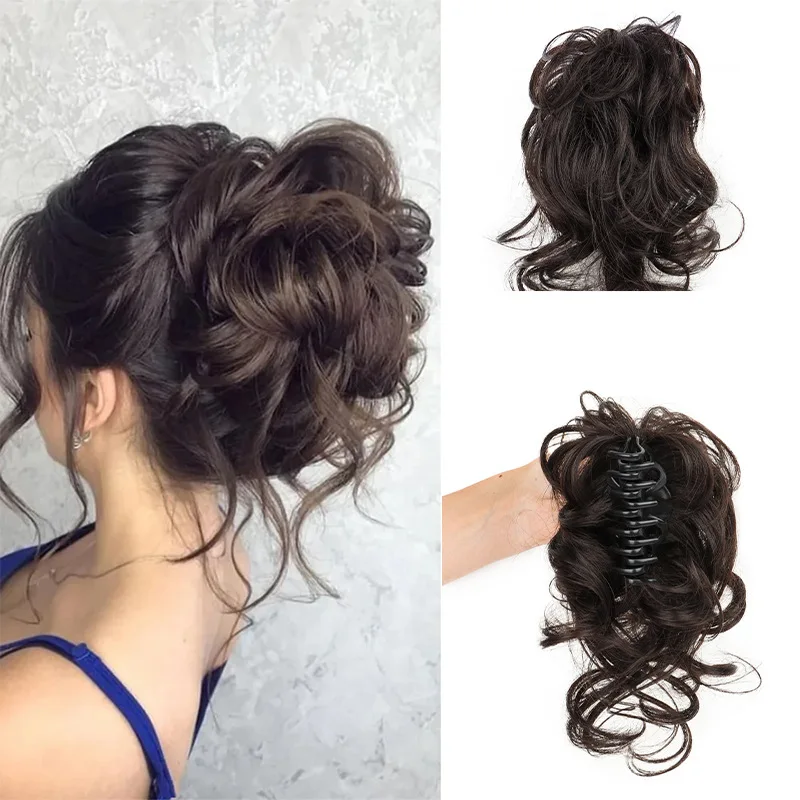 Factory Wig Women Short Ponytail Curly Lazy Style Clip-In Flower Bud Ball Head Natural Fluffy Long Beard Hair Bag