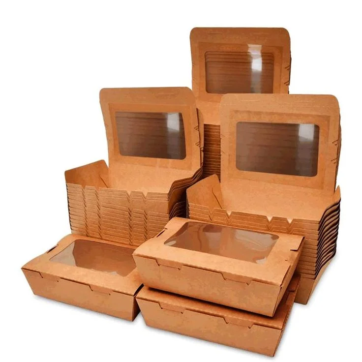 Eco Friendly Biodegradable Take Away Kraft Paper Lunch Bento Food Delivery Package Custom Luxury Sushi Take Out Box with Window