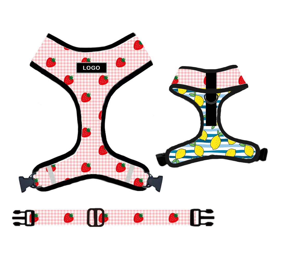 Custom Printed Neoprene Fabric on the front with Breathable Mesh Cotton Dog Collar Dog Harness Dog Leash Collar