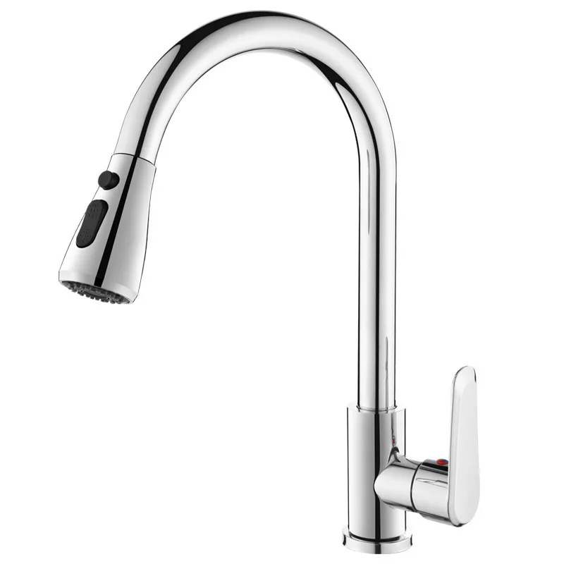 Wholesale 304 stainless steel kitchen pull-out sink faucet with rotatable hot and cold water mixed faucet