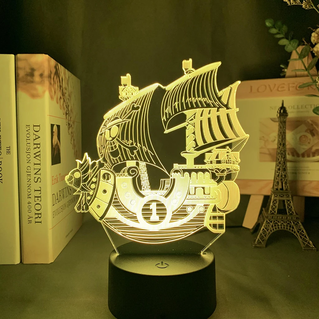 Anime ONE PIECE Thousand Sunny Ship Model Kids Night Light for Bedroom Decor Light Gift for Child Study Room Table Lamp 3d