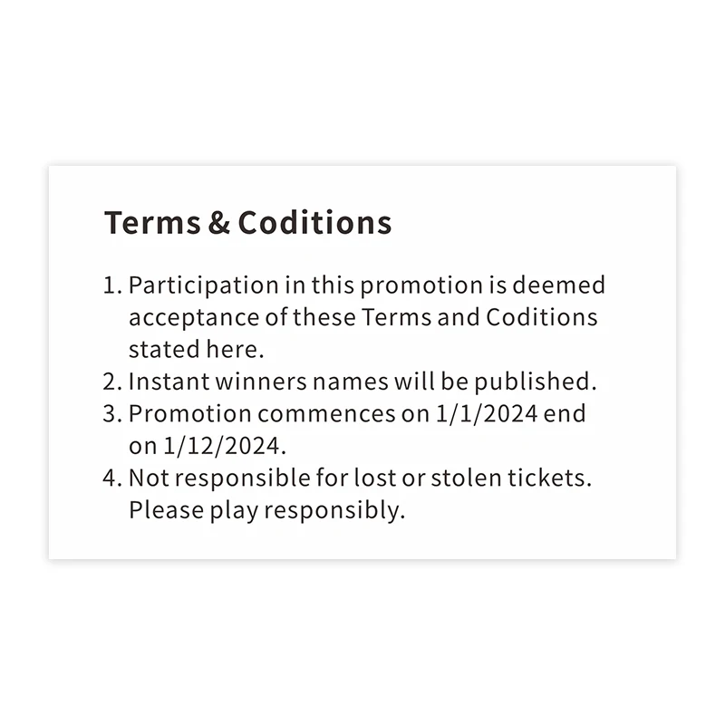 Factory price custom lottery ticket top quality business scratch card printing manufacturer Lottery Scratch Card