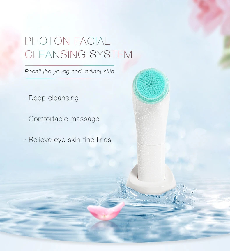 Facial Cleansing Brush,Red & Blue LED Light Skin Care Device Face Brush Use for Exfoliating, Anti-Aging and Makeup Blending 1305