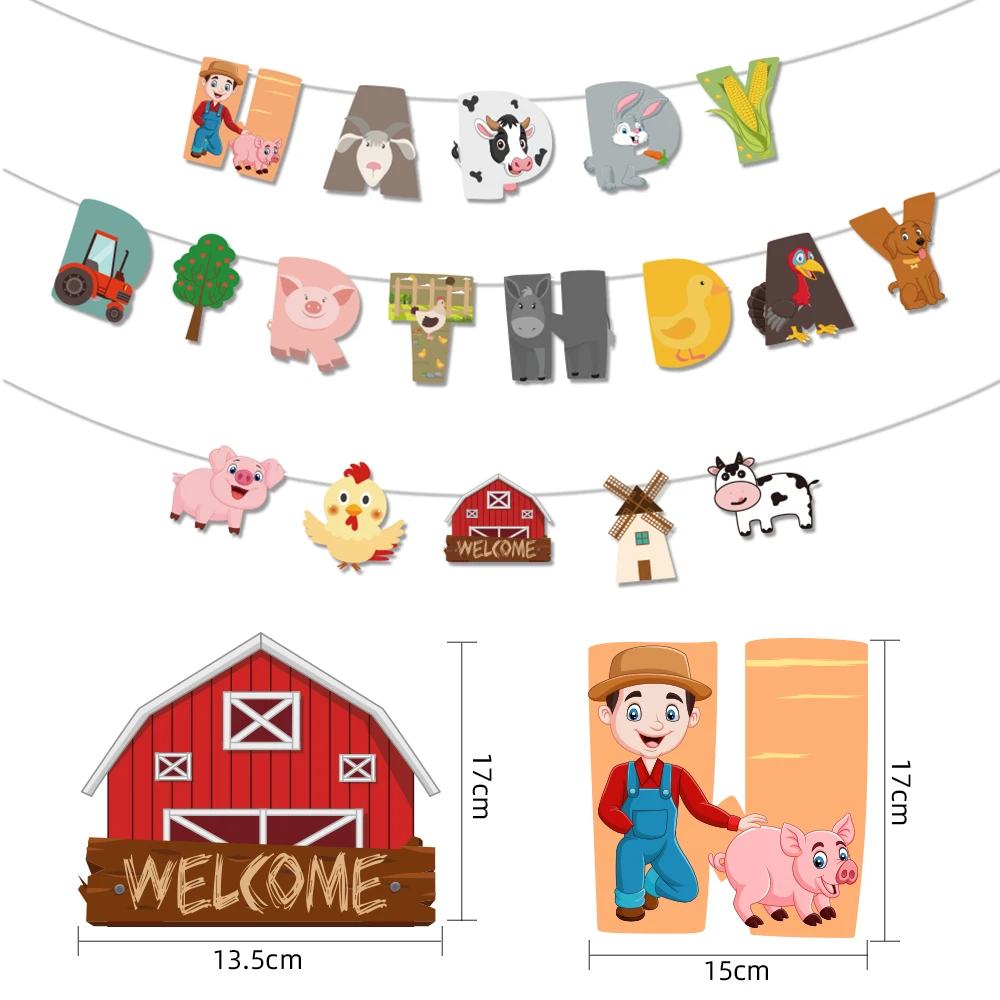 Farm Theme Party Happy Birthday Paper Banner For Birthday Party Decoration