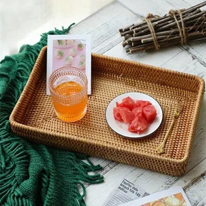Rattan Serving Tray, Natural Wicker Decorative Serving Baskets for Organizing Tabletop Bathroom Kitchen Counter (Natural)