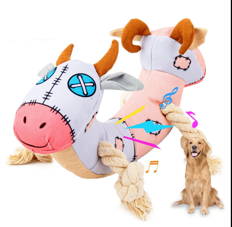Wholesale Custom Design Canvas Sheep Dog Rope Toy Dog Interactive Plush Squeak Chew Toys For Puppy Large Breed