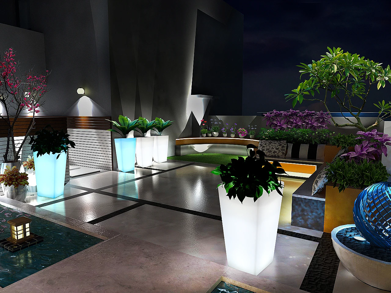 Garden flower pot with LED glowing for balcony patio waterproof artificial flower vase Hall planters outdoor lighting furniture