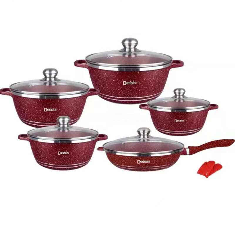 Amazon hot selling Dessini 12pcs aluminum alloy non stick ceramics decoration  kitchen pot cookware