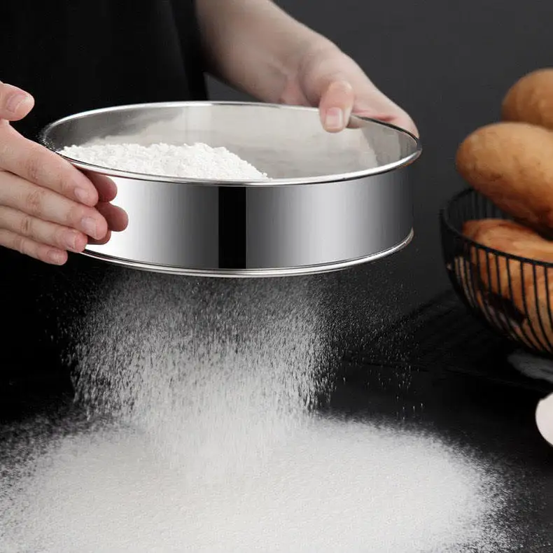 Bakest 40 Mesh Round Sifter Stainless Steel Fine Strainers Flour Sieve for Baking Cake Bread Flouring Straining Powdering