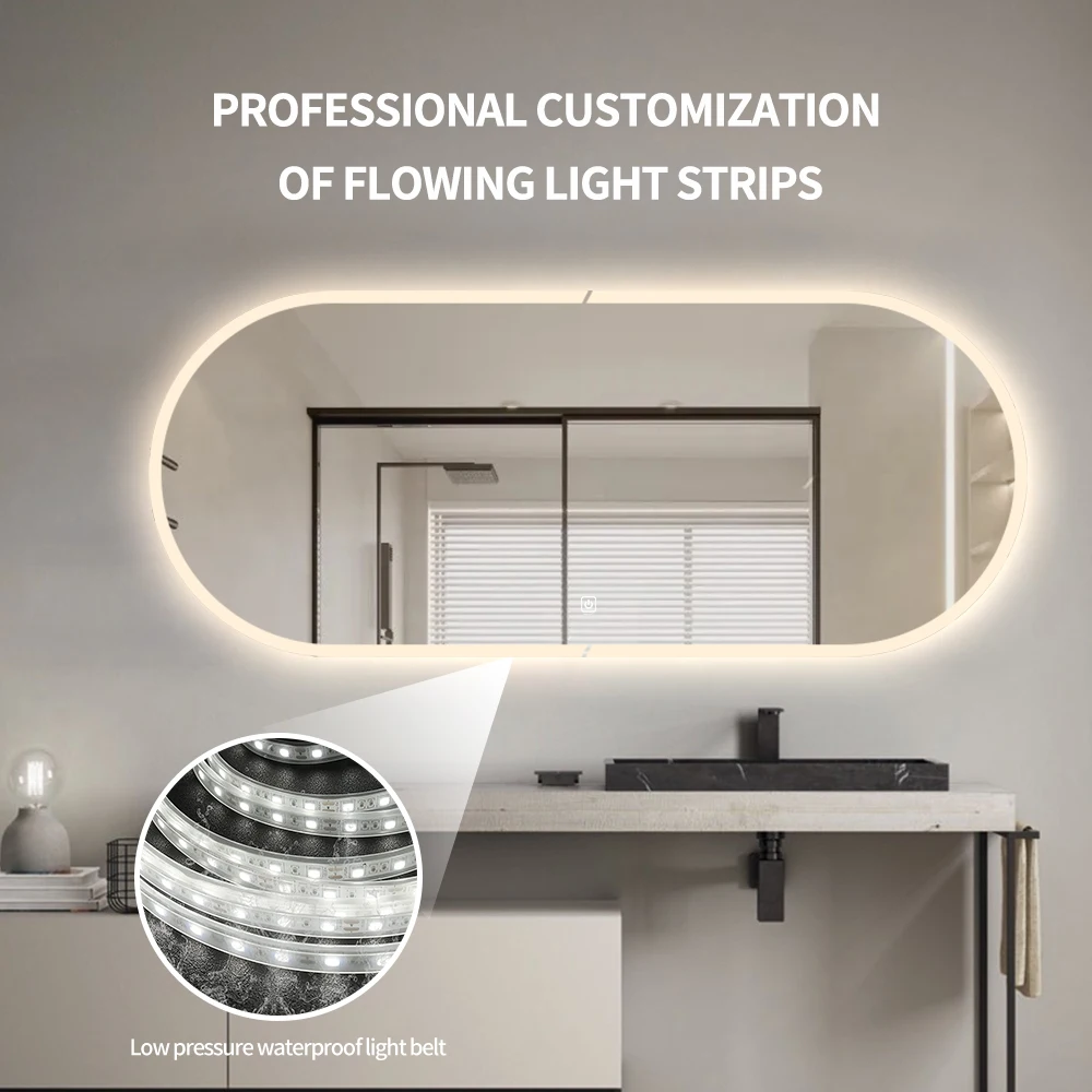 New design smart bath mirrors with lights bathroom makeup mirror with time display