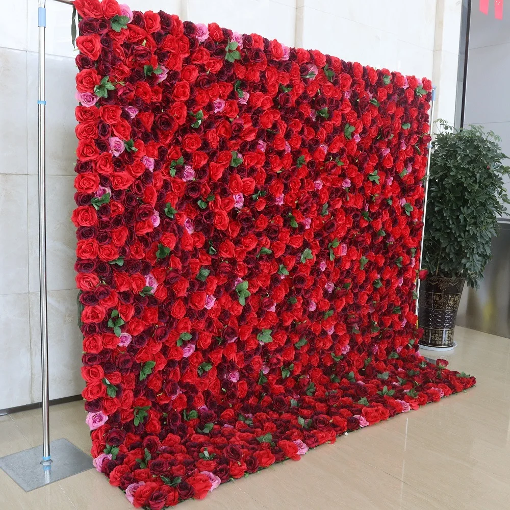 Silk 3D Flower Wall Red Rose Flower Wall Panel for Wedding Decor Different Types to Customize Latest Design Backdrop wall flower