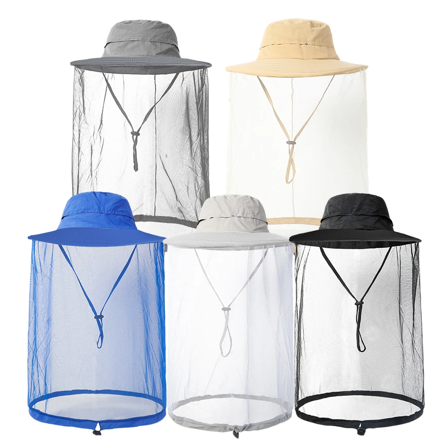 FF1418 Wide Brim Fishing Bucket Sun Hat Beekeeping Beekeeper Bee Veil Cap Men Women Outdoor Mosquito Head Net Hat