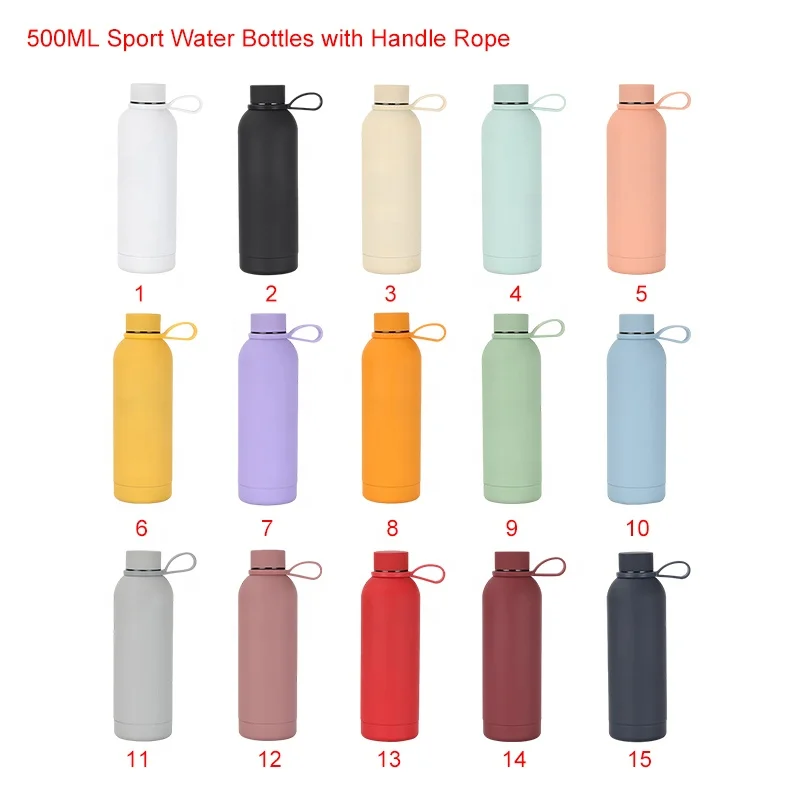 Wholesale Customized Logo 500ml Sport Water Bottles Stainless Steel Insulated Vacuum Flasks Thermos with Handle Rope