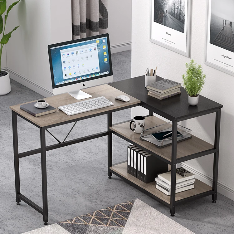 Vekin Furniture high end PC table steel wood computer desk 2 tier storage shelf office desk