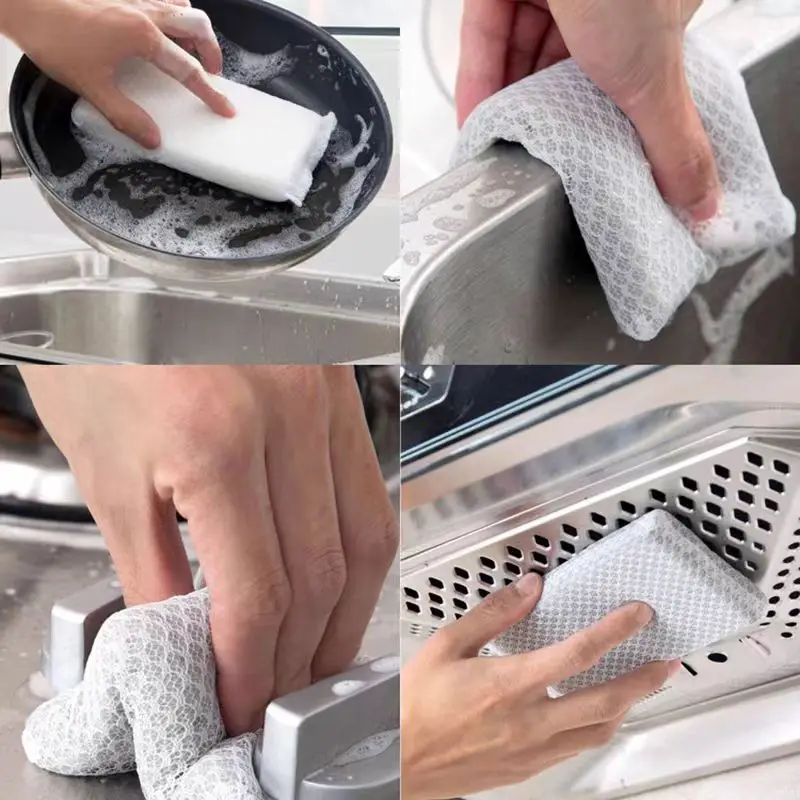Multi Usage Low MOQ Household Cleaning Tools Sponge Netted Kitchen Scrubber Sponge for Cleaning Dish washing