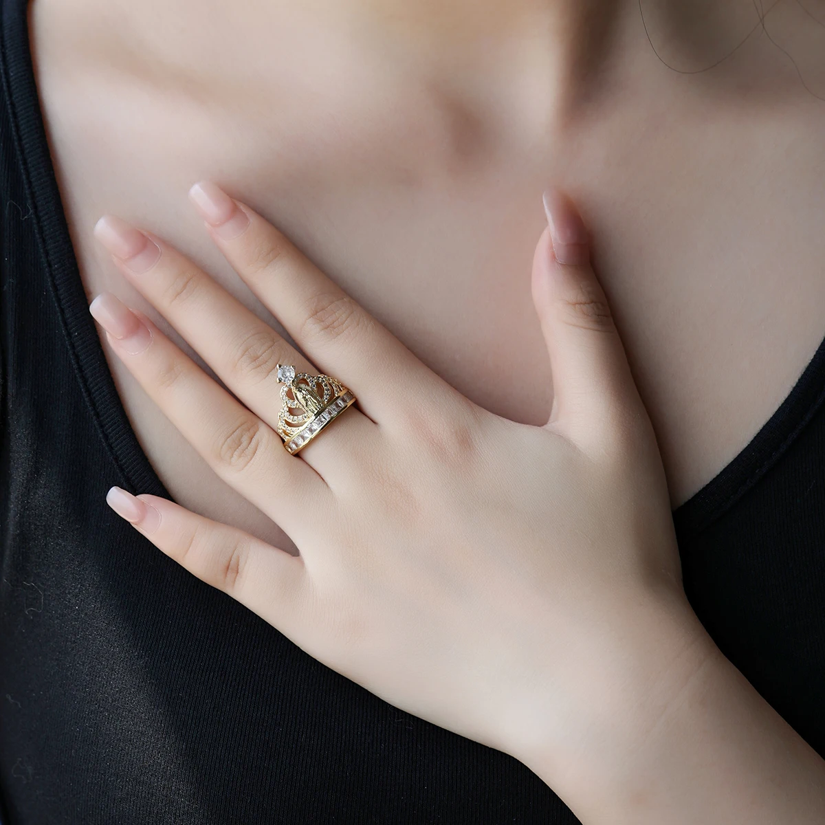 241274 высокое качество Oro 14k Оригинальное кольцо Девы Марии короны позолоченное религиозное для женщин
