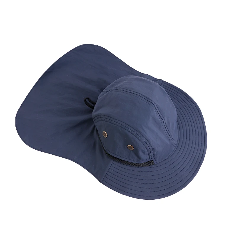 Wholesale Custom Logo Outdoor Summer NYLON POLYESTER UPF50+ Sun Bucket Wide Brim Mesh Fishing Hat With Neck Flap For Women Men
