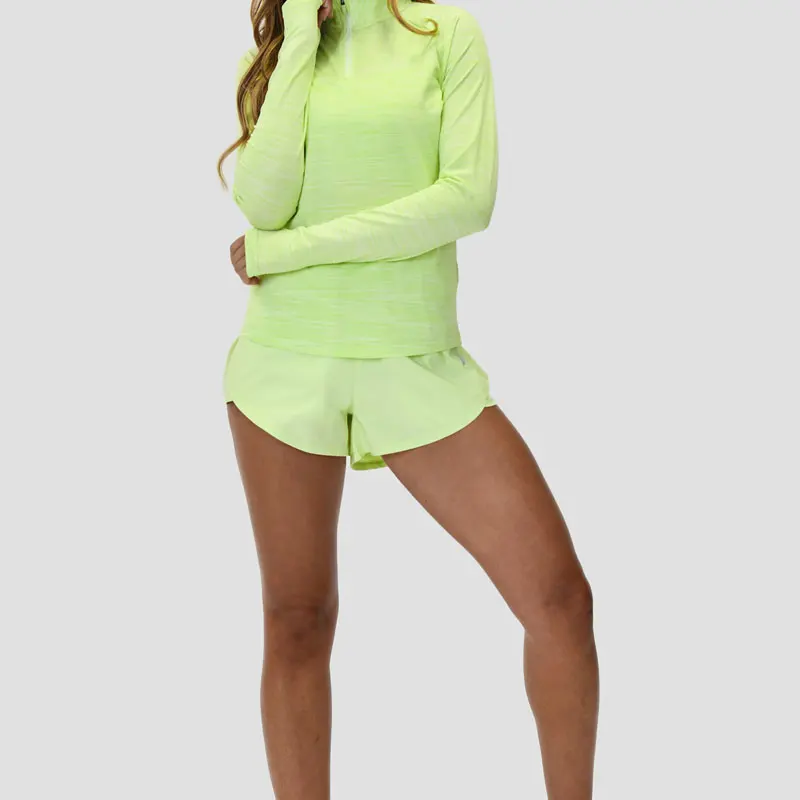 Wholesale Custom Long Sleeve 1/4 Zipper Shirt And Shorts Two 2 Pieces Tracksuit Sports Fitness For Women