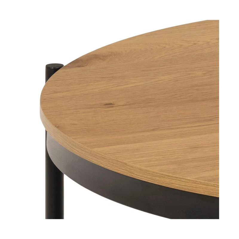 Luxury Matt oak melamine coffee table with modern round smoke glass shelf coffee table