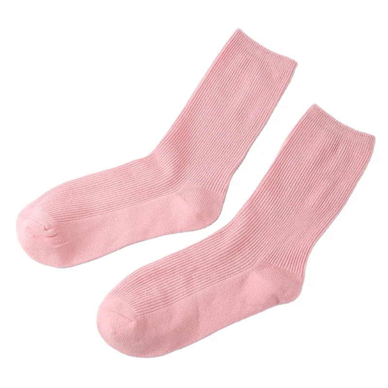 Female Spring And Summer Cotton Solid Color Pile Socks INS Tde Japanese Striped Middle Tube Stockings Thin Women Socks