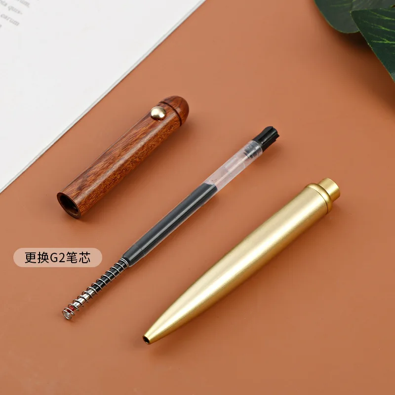 Sandalwood mahogany signature pen engraved logo retro business gifts ballpoint pen metal  Rotate out the core brass gift pen