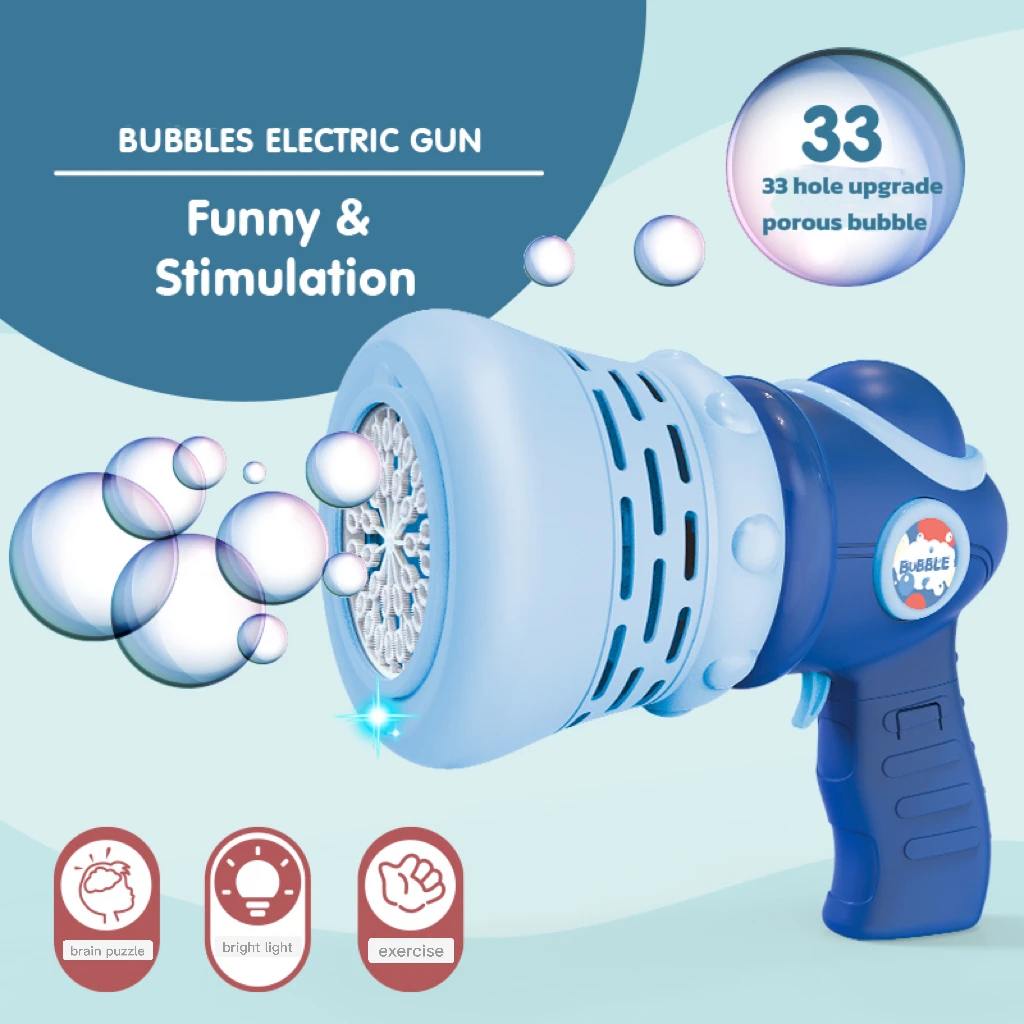Hot Sale Summer Bubble Gun 33 Holes Automatic Blower Soap Bubbles Machine Gun Blowing Bubbles Light Up Outdoor Toy For Kids