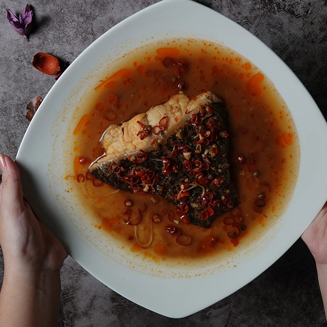 Grouper Fish Farm Dragon Tiger Grouper Fillet  (cooked, with Sichuan spicy sauce)