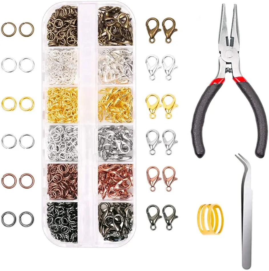 
 900 шт. открытые соединительные кольца, 120 шт. застежек-карабинов для изготовления ювелирных изделий, ремонта аксессуаров и поделок  