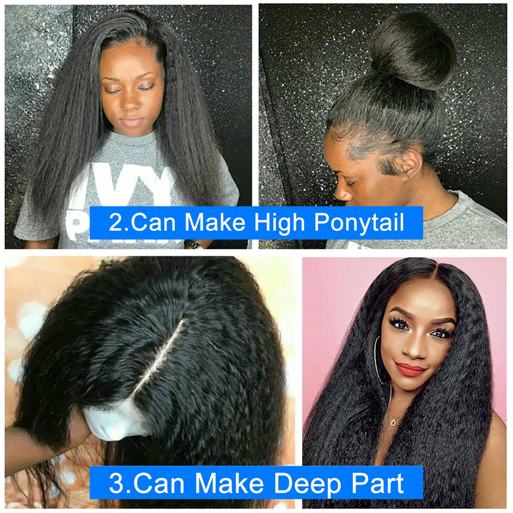 GD Top Quality Yaki Full Lace Front Wigs For Black Women,Swiss Lace Raw Human Hair Lace Wig,Kinky Straight Full Lace Frontal Wig