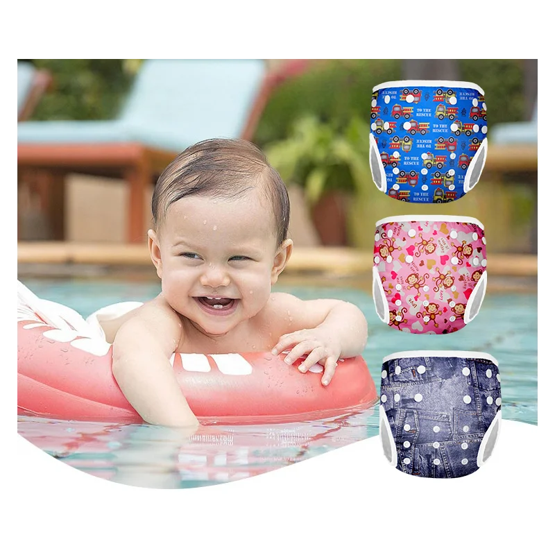 Low Price Breathable Printed AWJ Swim Diaper Reusable Baby Cloth Swim Diapers for Swimming Swimwear Nappy