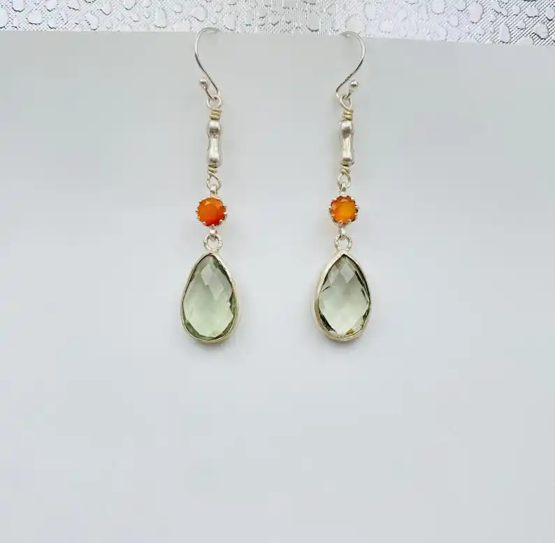 Green Amethyst Earrings 925 Sterling Silver Earrings Green Amethyst Gemstone Earrings Jewelry Handmade