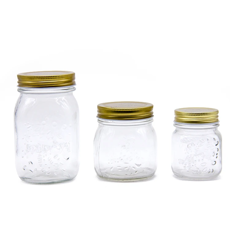 Kitchen Glass Storage 8 Oz Mason Jars Honey Jar Frascos De Vidrio Con Tapa De Metal Taper Mason 300ml Glass Jar