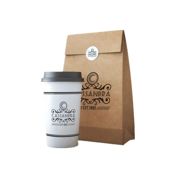 
Custom brown kraft takeaway food packaging paper bag flat bottom burger paper bag 